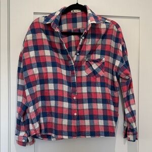 Pink, Blue & White Plaid Button-Up Shirt